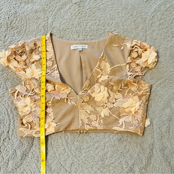 Dress The Population peach lace overlay with nude underneath top & skirt set. - Picture 3 of 9